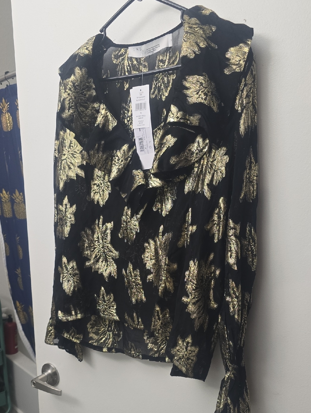 IRO Black Blouse with Metallic Gold Floral Print